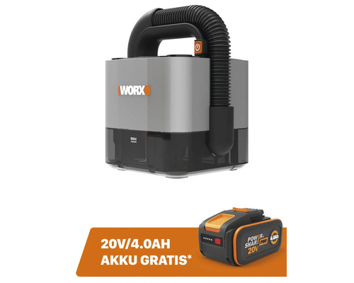 Akku-Staubsauger WORX 20V WX030.9 + GRATIS Zugabeartikel 20V Akku WA3644 (4,0Ah)