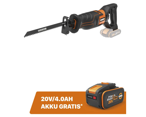 Akku-Säbelsäge WORX 20V 20mm Hublänge WX500.9 + GRATIS Zugabeartikel 20V Akku WA3644 (4,0Ah)