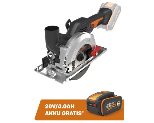 Akku-Handkreissäge WORX Nitro 20V Worxsaw 120mm/41mm WX531.9, Brushless Motor + GRATIS Zugabeartikel 20V Akku WA3644 (4,0Ah)