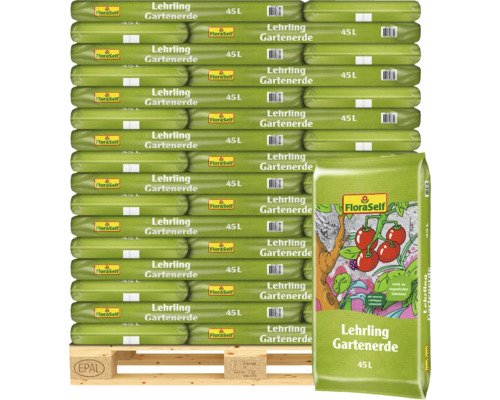 Palette mit mehreren Säcken FloraSelf Lehrling Gartenerde, 45 Liter