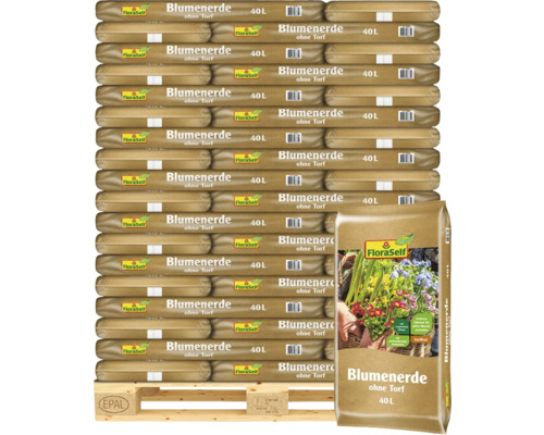 Blumenerde FloraSelf Nature torffrei 54x40 L (= 2,16 m³) Palette Palette mit FloraSelf Blumenerde ohne Torf, 40 Liter Säcke