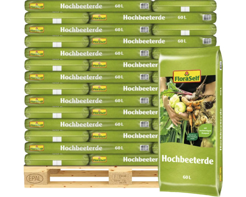 Hochbeeterde FloraSelf 42x60 L (= 2,52 m³) Palette Palette mit FloraSelf Hochbeeterde 60 Liter Säcken