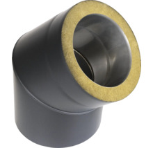 Doppelwandiger Bogen 45° ohne Tür Ø 150 mm Stahlblech isoliert schwarz