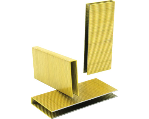 Nahaufnahme von drei goldenen Klammerstreifen für Tacker