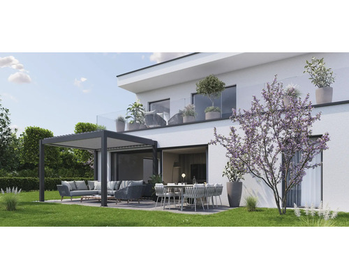Pergola Biohort 3x3 inkl. beweglichen, isolierten Lamellendach für geringere Geräuschentwicklung und Wärmeabstrahlung 312 x 312 cm dunkelgrau-metallic/silber