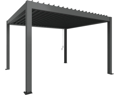 Freistehende graue Pergola mit Lamellendach