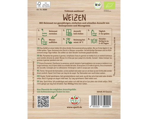 Samenpackung Weizen zur Anzucht von Keimsprossen und Microgreens