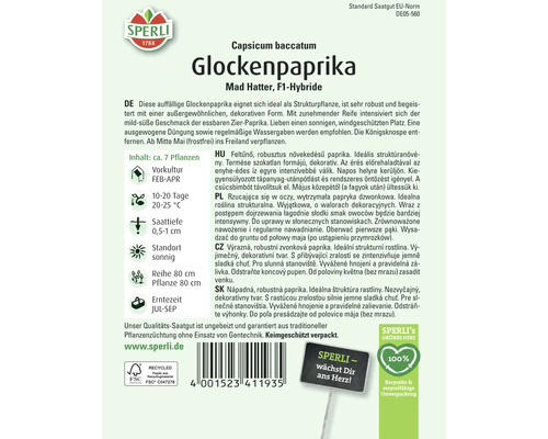 Samenpackung Glockenpaprika Mad Hatter F1-Hybride der Marke Sperli