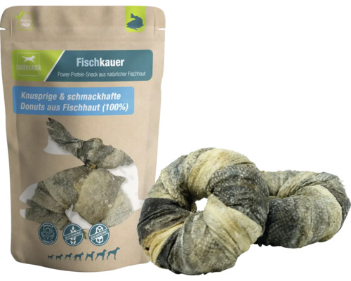 Hundesnack DAUERKAUER Fischkauer Fischhaut Donuts, 2 Stück, ca. 60 g Zahnpflege, Stressabbau für Hunde , Kauartikel