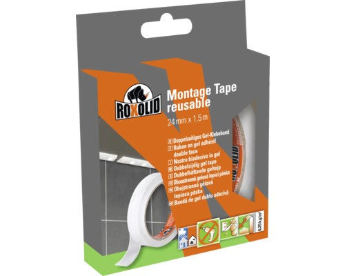 ROXOLID Montage Tape Reusable Nano-Grab Clear doppelseitiges Gel-Klebeband transparent 24 mm x 1,5 m ROXOLID Montage Tape Reusable Nano-Grab Clear doppelseitiges Gel-Klebeband transparent 24 mm x 1,5 m