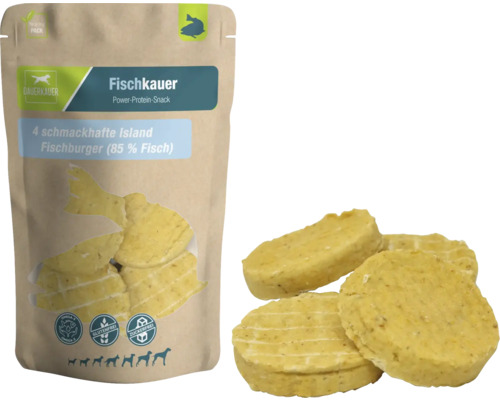 Hundesnack DAUERKAUER Fischkauer Island Fischburger, 4 Stück, ca.140 g Zahnpflege, Stressabbau für Hunde , Kauartikel