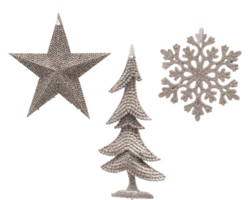 Weihnachtsbaumanhänger Tanne, Stern, Flocke mit Glitter Kunststoff rosa zufällige Motivauswahl Weihnachtsbaumschmuck Set mit Stern, Tanne und Schneeflocke