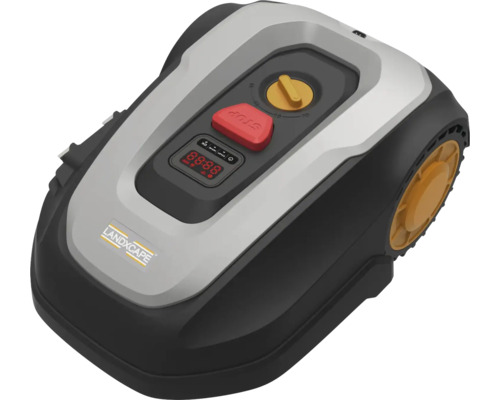 Landxscape Mähroboter mit digitalem Display und gelben Akzenten