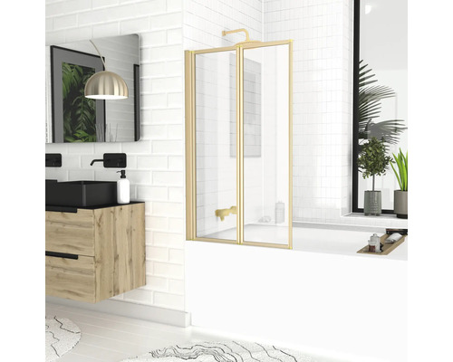 Badewannenaufsatz 2-teilig Aurlane Duo 70 x 120 cm Klarglas Profilfarbe gold FAC742 Badezimmer mit Badewanne, Badewannenaufsatz aus Glas und Waschtisch
