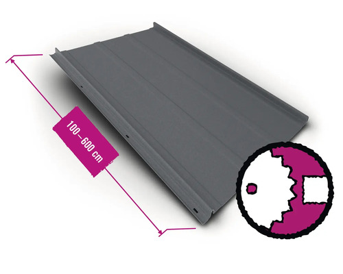 Graues Trapezblech mit einer Länge von 100 bis 600 Zentimetern.