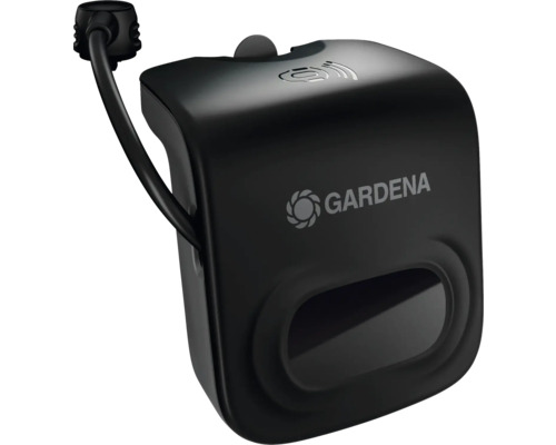 Gardena Logo auf einer schwarzen Gartenschlauchbox