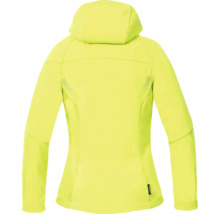 Gelbe Softshelljacke mit Kapuze von hinten