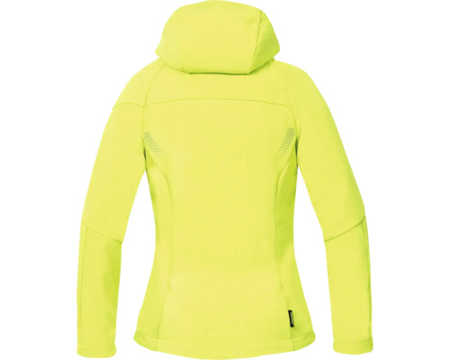 Gelbe Damen Softshelljacke mit Kapuze von hinten