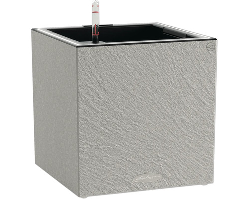 Blumensäule Lechuza CANTO LED Slatestone Kunststoff 30 x 30 x 30,8 cm grau Viereckiger Pflanzkasten mit Wasserstandsanzeige