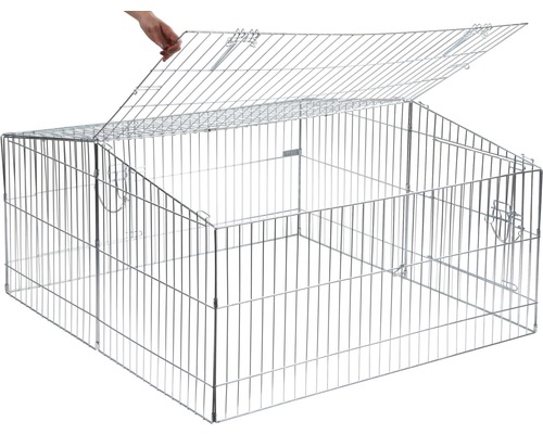 Freilaufgehege Easy inkl. Sonnenschutz 115 x 115 x 60 cm verzinkt Freilaufgehege aus Draht mit aufklappbarem Deckel