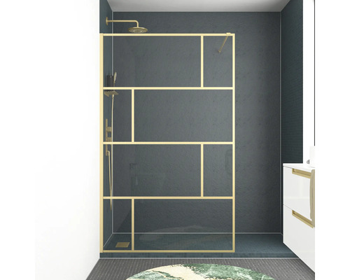 Walk In mit Aurlane Bricks Gold 120 x 200 cm Profil gold Klarglas Reversibel Dusche mit Duschwand mit geometrischem Muster