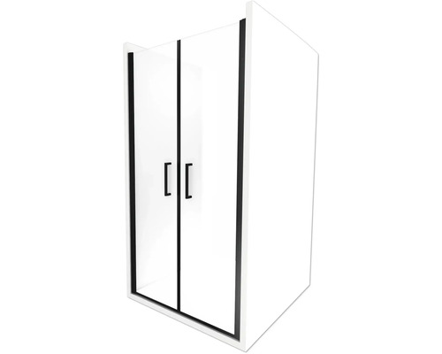 Duschtür in Nische mit Pendeltür Aurlane Black Calm 90 cm Profil schwarz Klarglas Duschkabine mit zwei Türen und Rahmen
