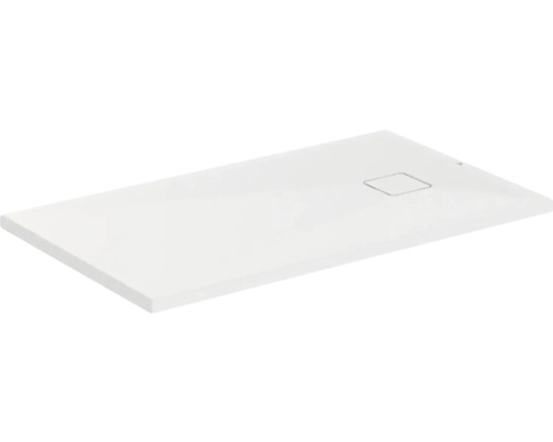 Weiße Duschwanne mit rechteckiger Form und Ablaufgarnitur