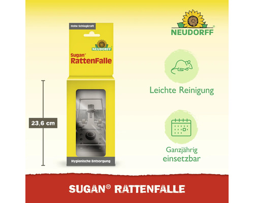 Sugan Rattenfalle, 23,6 cm hoch, für hohe Schlagkraft, leichte Reinigung und ganzjährigen Einsatz