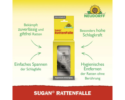 Sugan Rattenfalle in gelber Verpackung zur zuverlässigen und giftfreien Bekämpfung von Ratten.