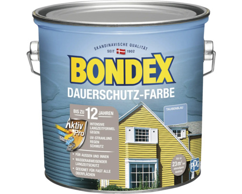 Bondex Dauerschutz-Farbe Taubenblau im Farbeimer