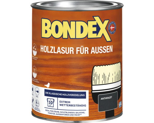 BONDEX Holzlasur anthrazit 0,75 l Bondex Holzlasur für Aussen, Anthrazit