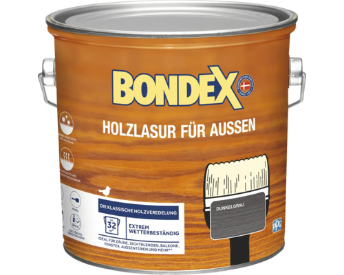Bondex Holzlasur für Außen, Dose mit dunkelgrauem Farbbeispiel
