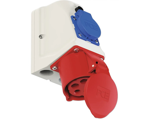 PCE Steckdose mit rotem und blauem Stecker