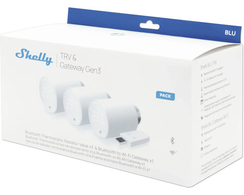 Shelly TRV und Gateway Gen3 Packung mit Thermostatventilen und WLAN Gateway