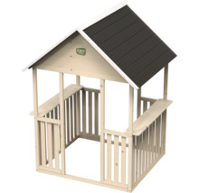 Holzspielhaus mit Dach und integrierten Bänken