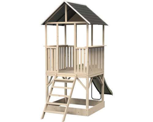 Spielturm aus Holz mit Rutsche und Leiter