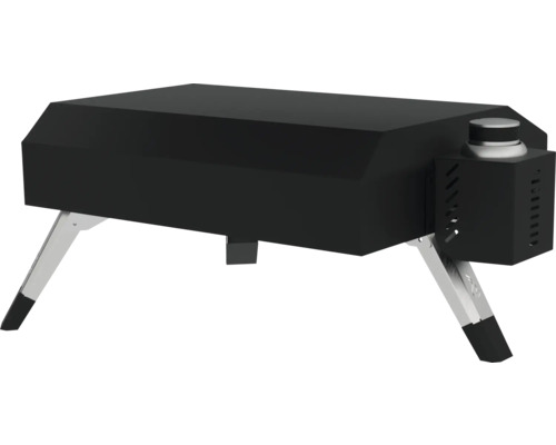 Schwarzer Pizzaofen mit silberfarbenen Beinen