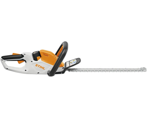 STIHL Logo. Elektrische Heckenschere mit Schneidmesser.