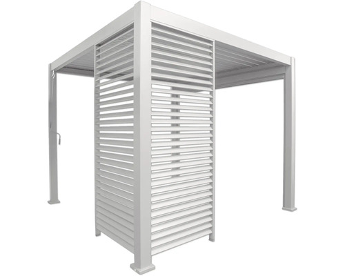Freistehende weiße Aluminium-Pergola mit Lamellenwänden