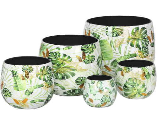Set aus fünf Pflanzgefäßen mit Blätterdekor