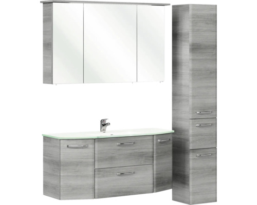 Badezimmerset mit Waschbeckenunterschrank, Spiegelschrank und Hochschrank