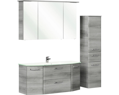 Badezimmermöbelset mit Waschtischunterschrank, Spiegelschrank und Hochschrank