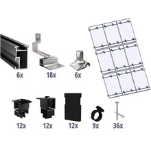 Montageset schwarz für 9 PV-Module (3x3) auf Schrägdach/Ziegeldach inkl. 6x Montageschiene 3650 mm-thumb-0