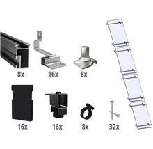 Montageset schwarz für 4 PV-Module (1x4) auf Schrägdach/Ziegeldach inkl. 8x Montageschiene 1200 mm-thumb-0