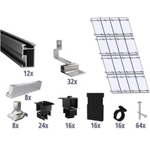 Montageset schwarz für 16 PV-Module (4x4) auf Schrägdach/Ziegeldach inkl. 12x Montageschiene 3650 mm-thumb-0