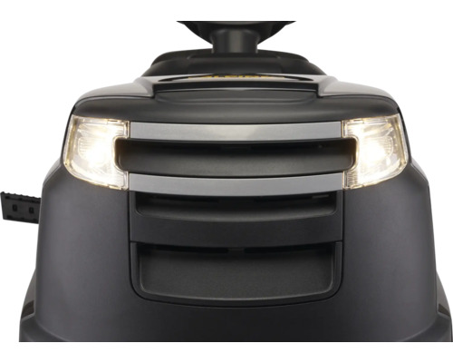 Frontansicht eines Rasentraktors mit Scheinwerfern