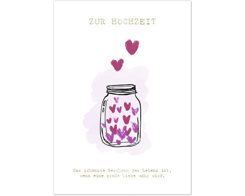 Illustrierte Hochzeitskarte mit Herzen in einem Einmachglas