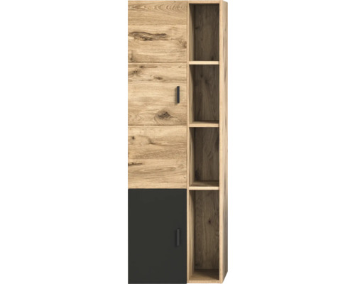 Xonox.home Midischrank Grado BxHxT 44 x 144 cm x 35 cm Frontfarbe nox oak / grau Hoher Schrank mit Regalen und Tür