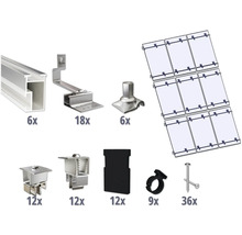 Montageset für 9 PV-Module (3x3) auf Schrägdach/Ziegeldach inkl. 6x Montageschiene 3650 mm-thumb-0