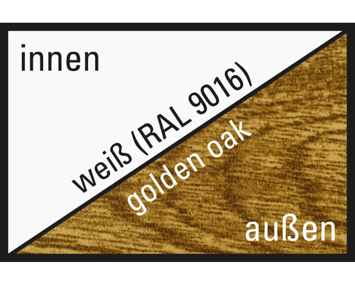 Farbmuster mit weiß RAL 9016 für Innen und goldene Eiche für Aussen